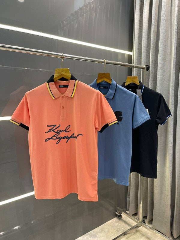 KARL LAGERFELD AIRFORCE BLUE PRINTED IMPORTED POLO T-SHIRT WITH BRAND BOX