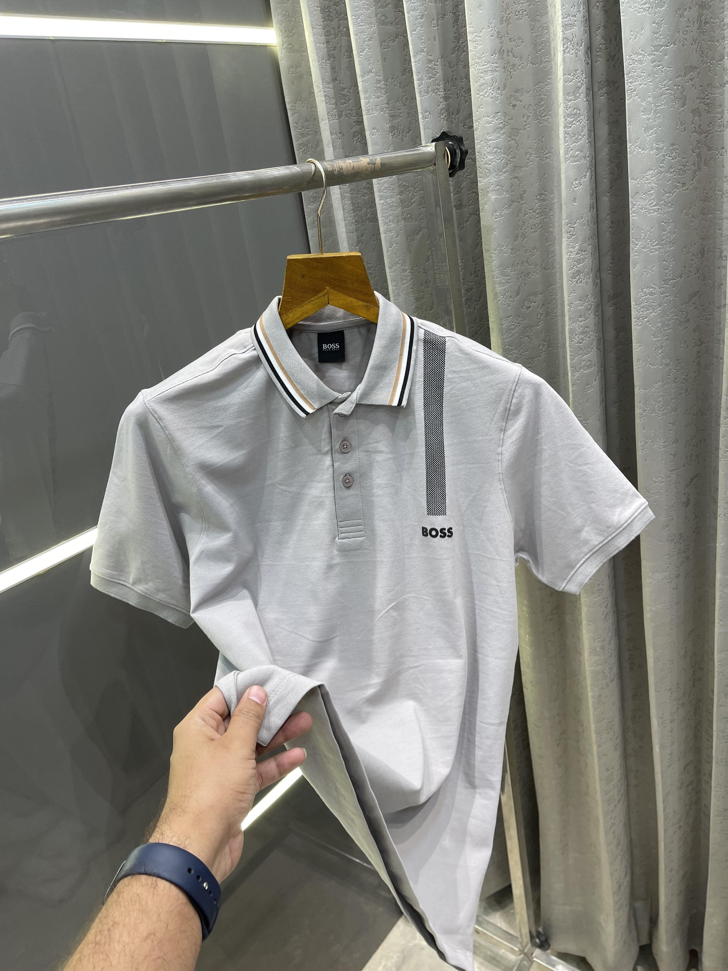 BOSS GREY PRINTED PREMIUM POLO T-SHIRT