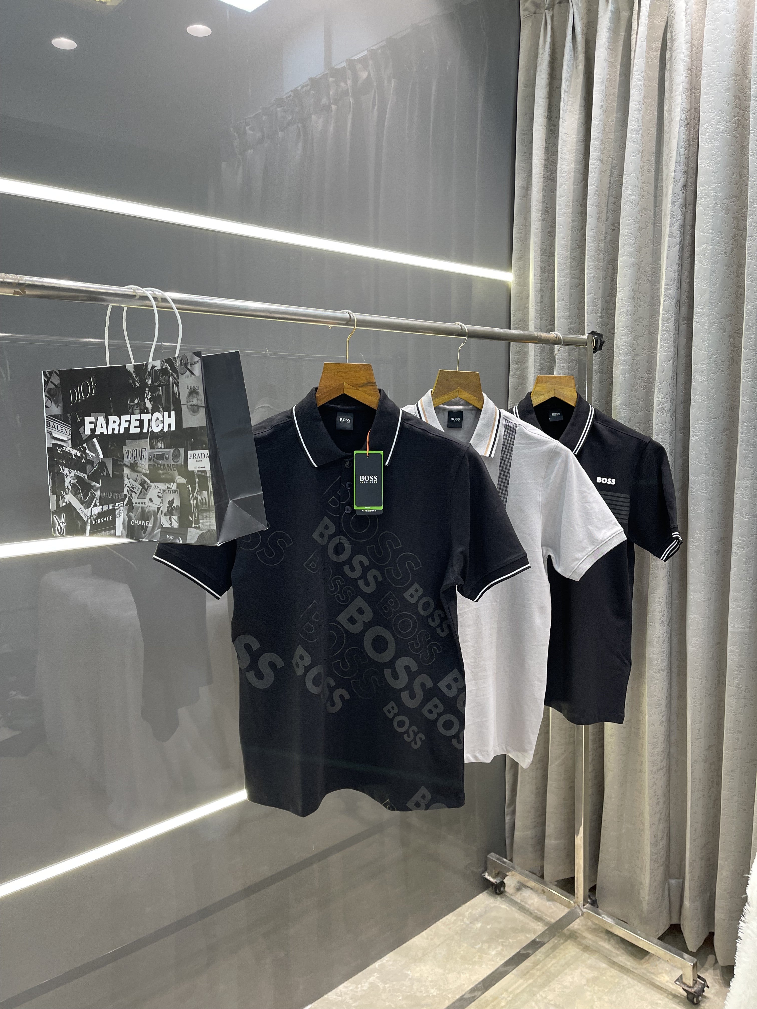 BOSS GREY PRINTED PREMIUM POLO T-SHIRT