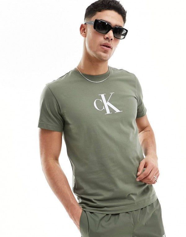 CALVIN KLEI.N OLIVE GREEN PRINTED PREMIUM T-SHIRT