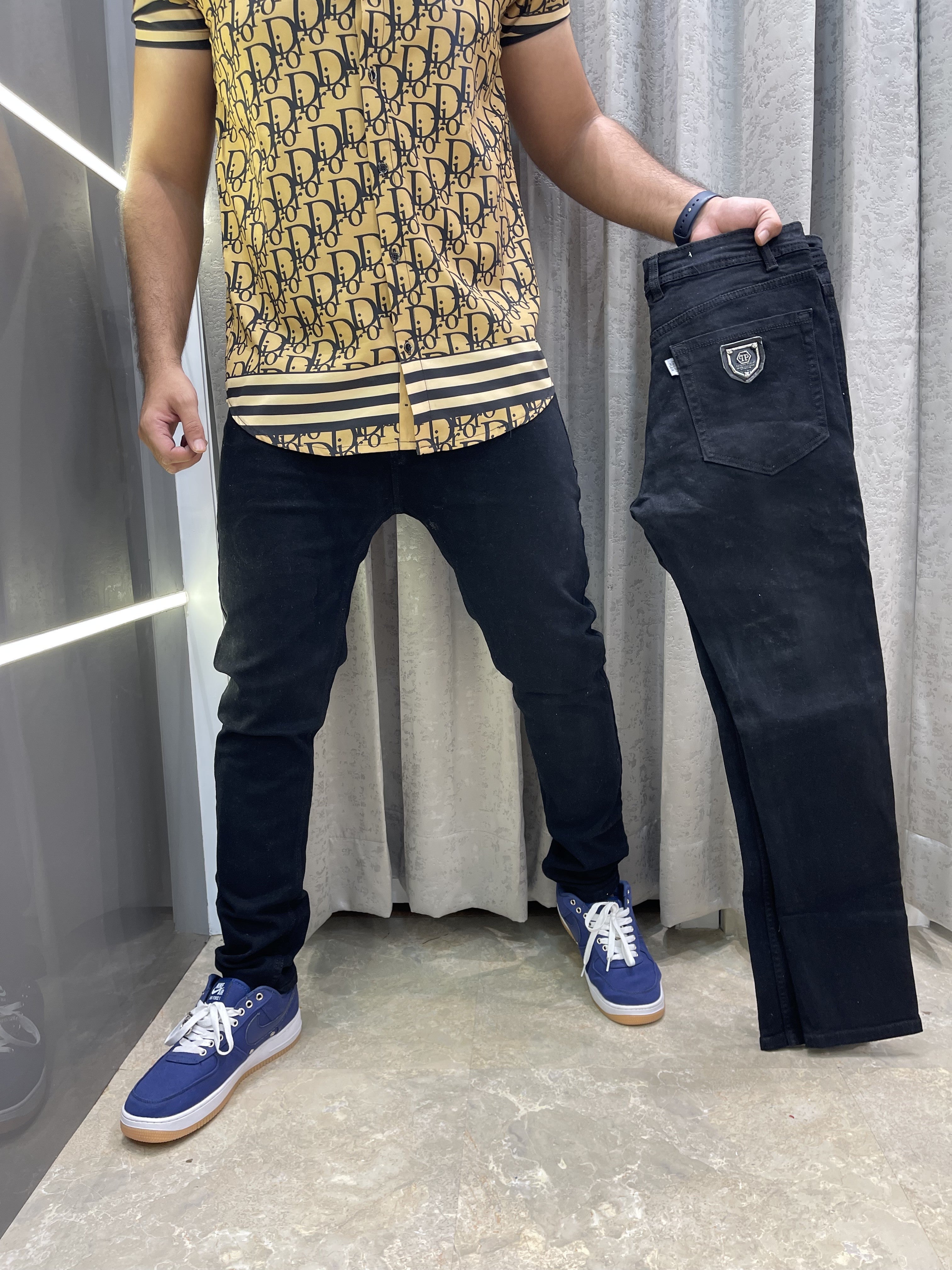 PHILIP PLEIN BLACK STEEL LOGO DENIM