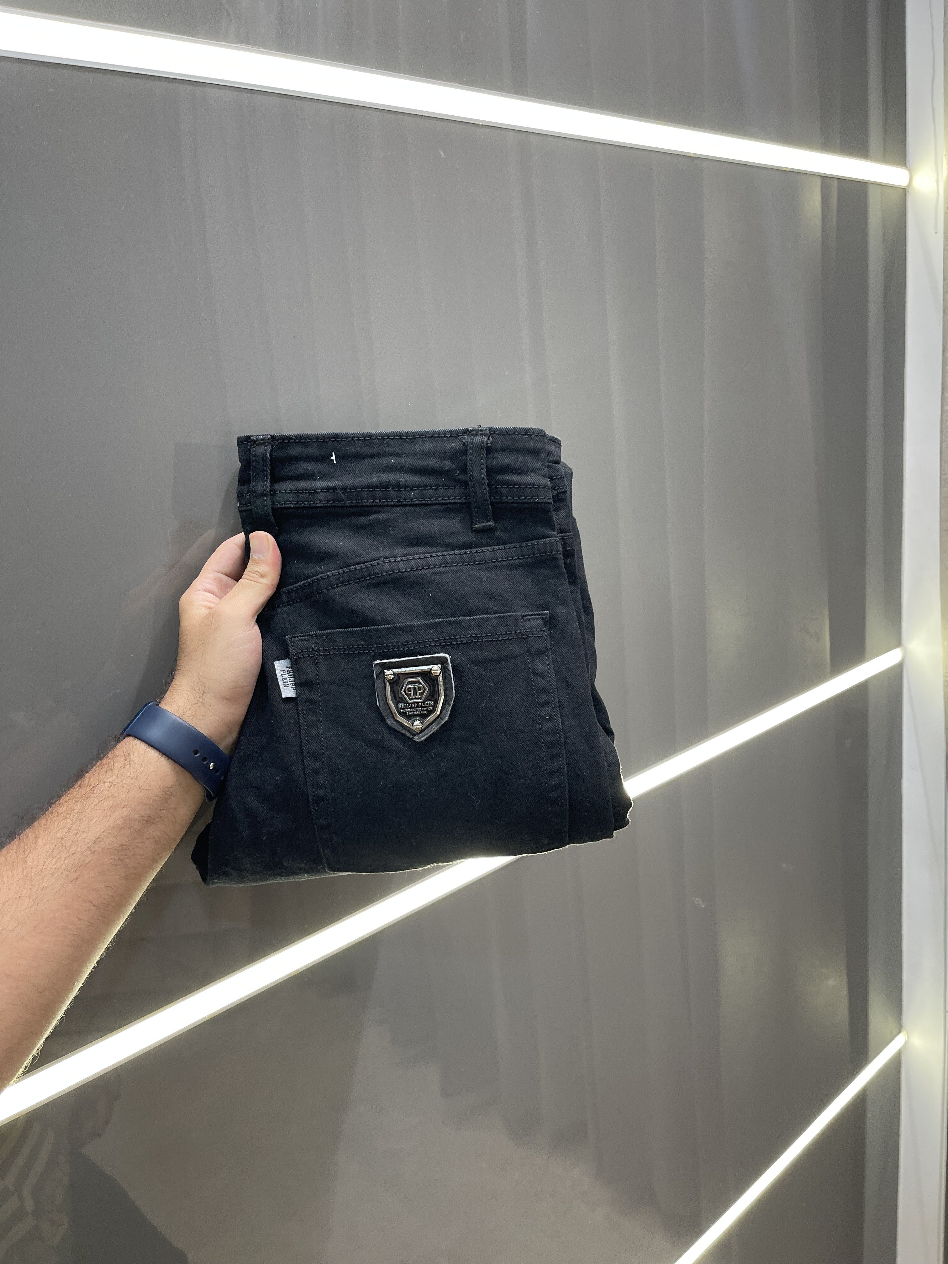 PHILIP PLEIN BLACK STEEL LOGO DENIM