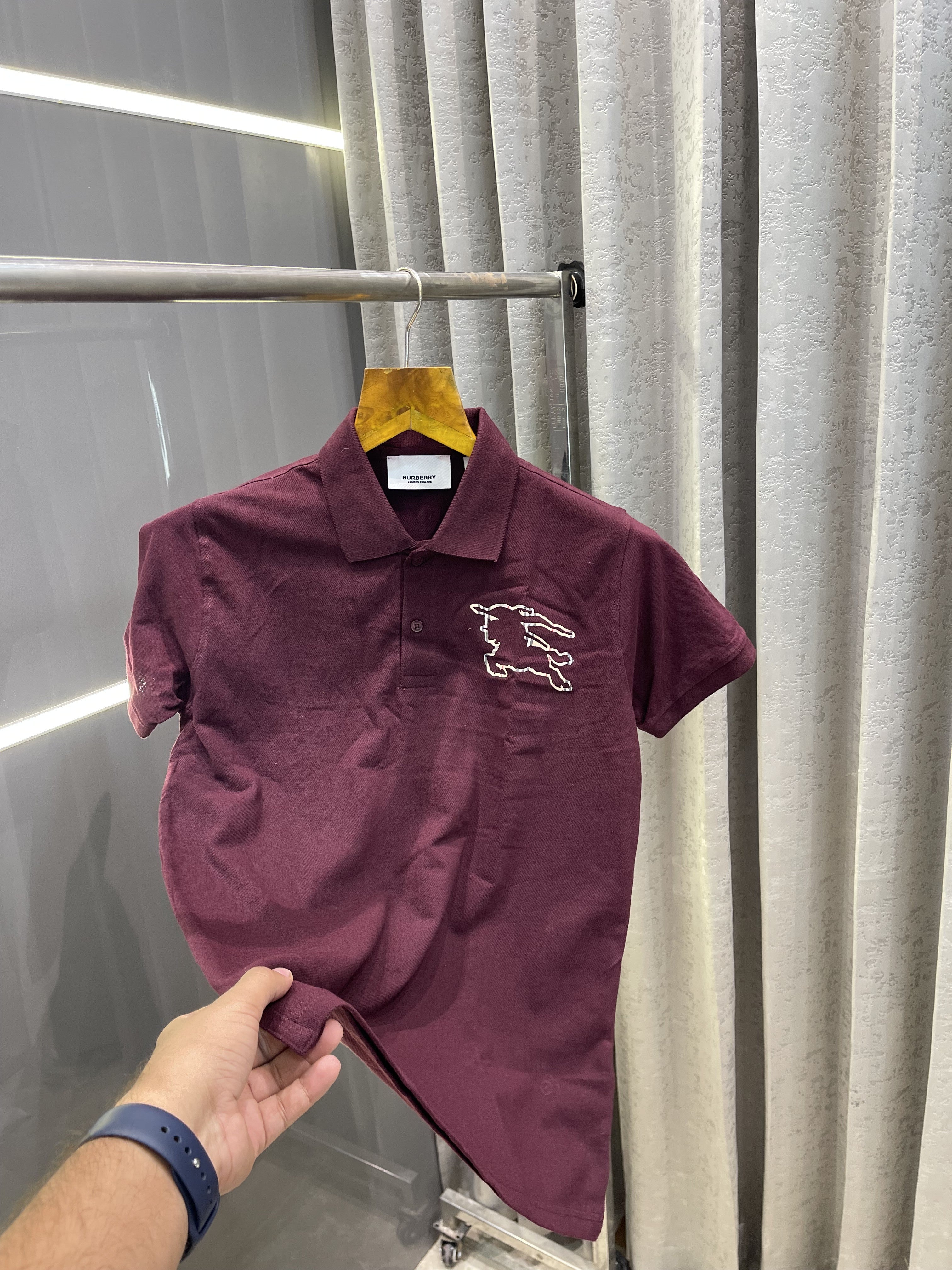 BURBERR.Y WINE PRINTED PREMIUM POLO T-SHIRT