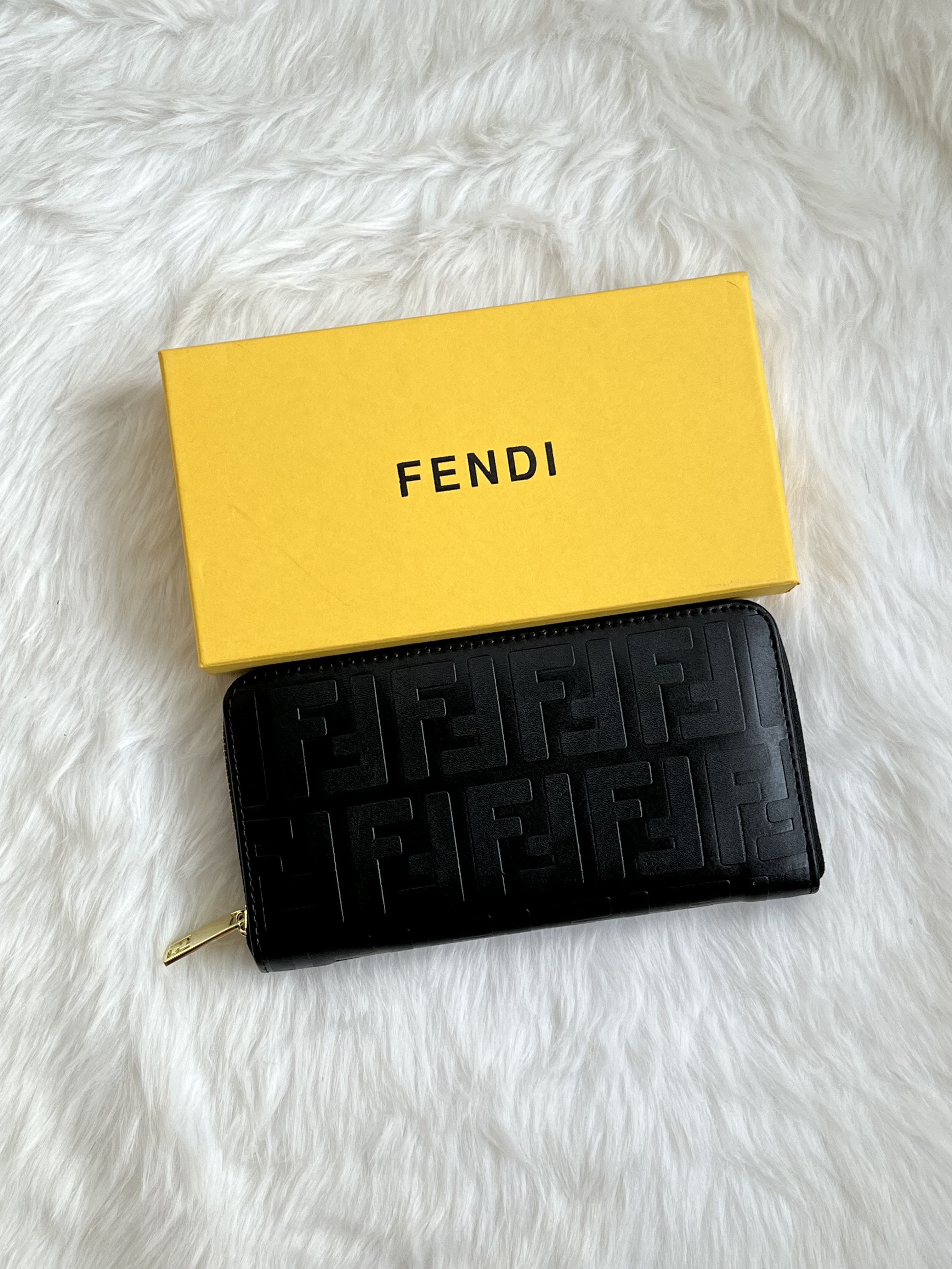 Fendi 24 FF Emboss Black Zippy With Original Box
