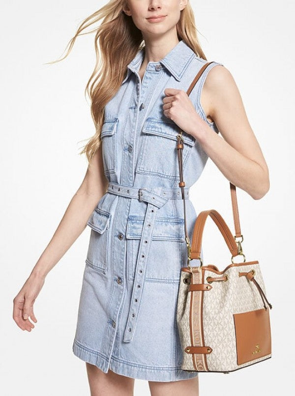 MICHAEL MICHAEL KORS MAEVE MEDIUM SIGNATURE LOGO BUCKET BAG 97