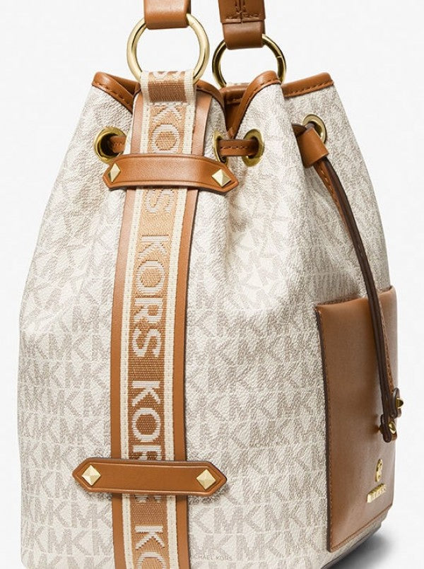 MICHAEL MICHAEL KORS MAEVE MEDIUM SIGNATURE LOGO BUCKET BAG 97