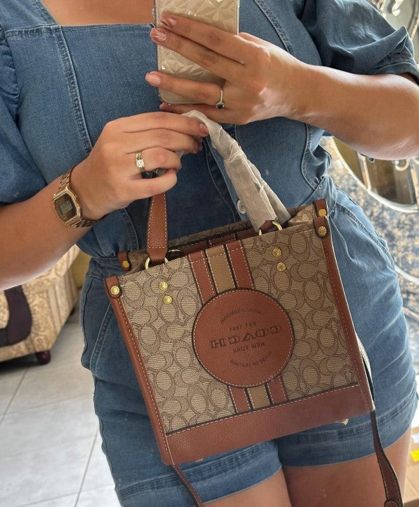 COAC H Womens Dempsey Tote Stripe Patch with magnetic box 149
