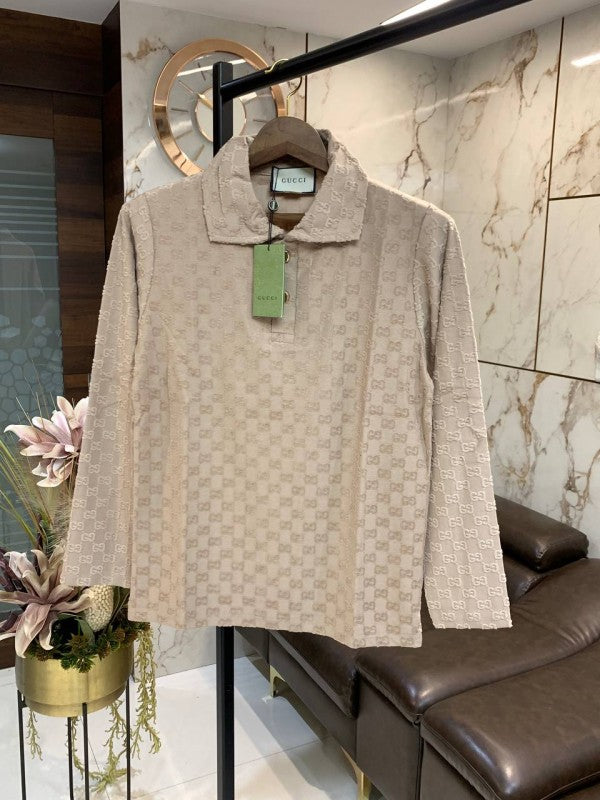 GUCC I MONOGRAM FULL SLEEVES POLO BIEGE