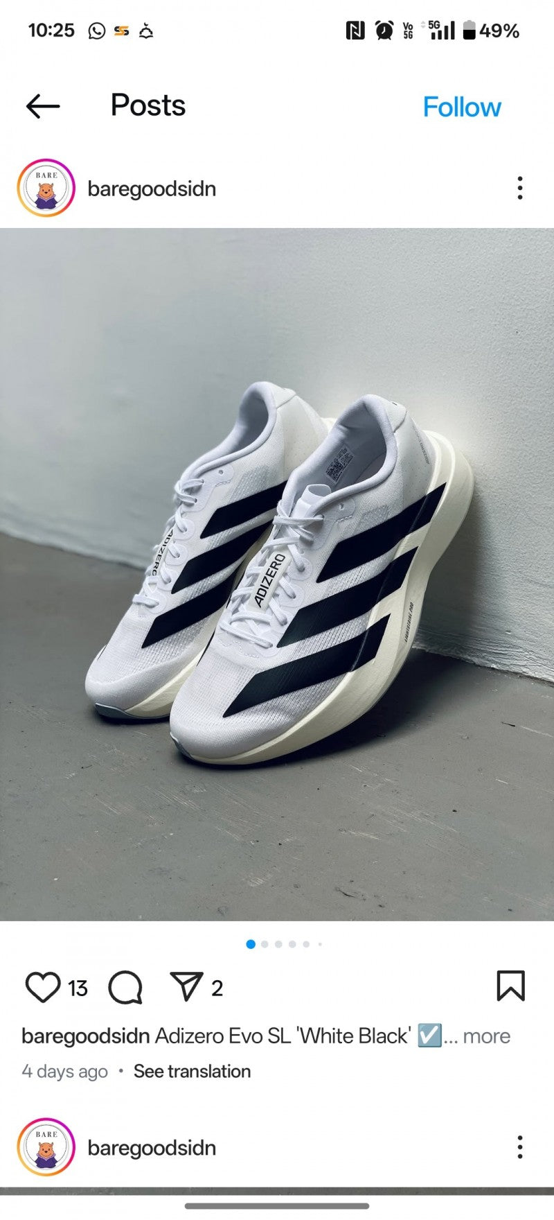 Adidass adizero evo sl core White Black