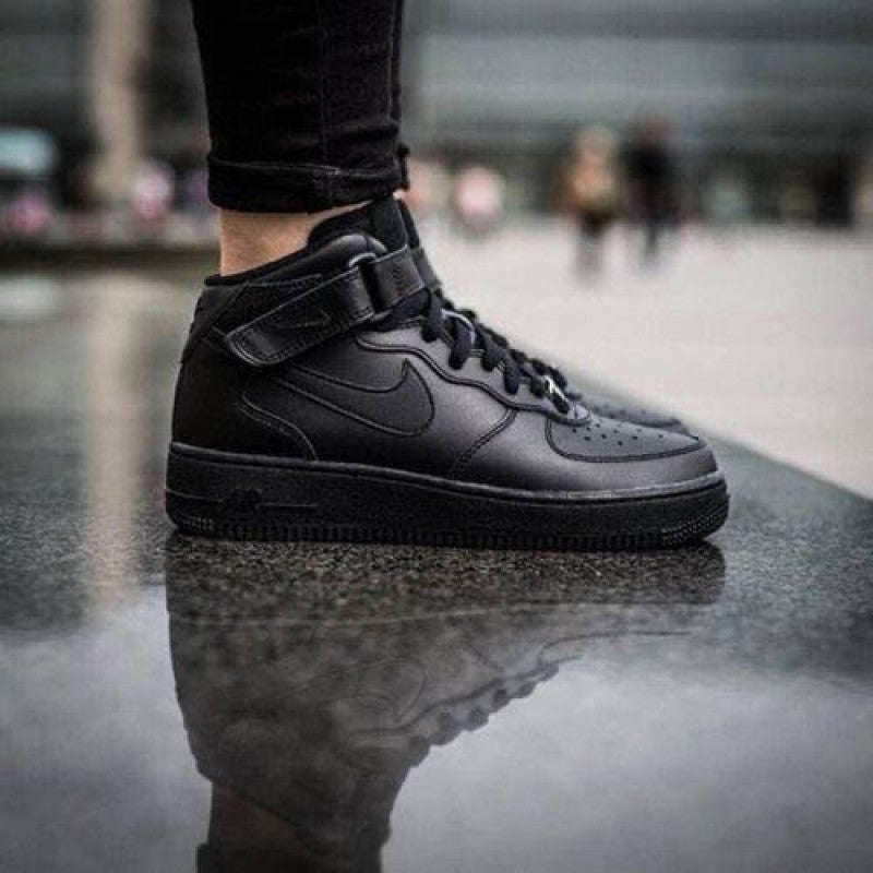 Nikee Airforce 1 Mid Leather All Black Fix