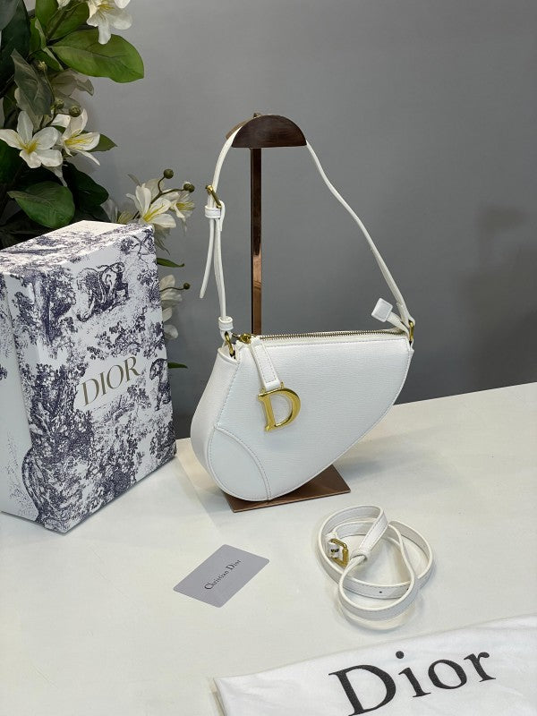 Christian Dior CD Saddle Rodeo Bag Pouch With OG Box & Dust Bag (379 White)