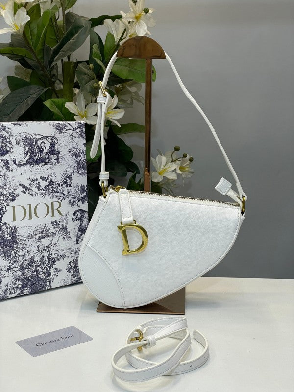 Christian Dior CD Saddle Rodeo Bag Pouch With OG Box & Dust Bag (379 White)