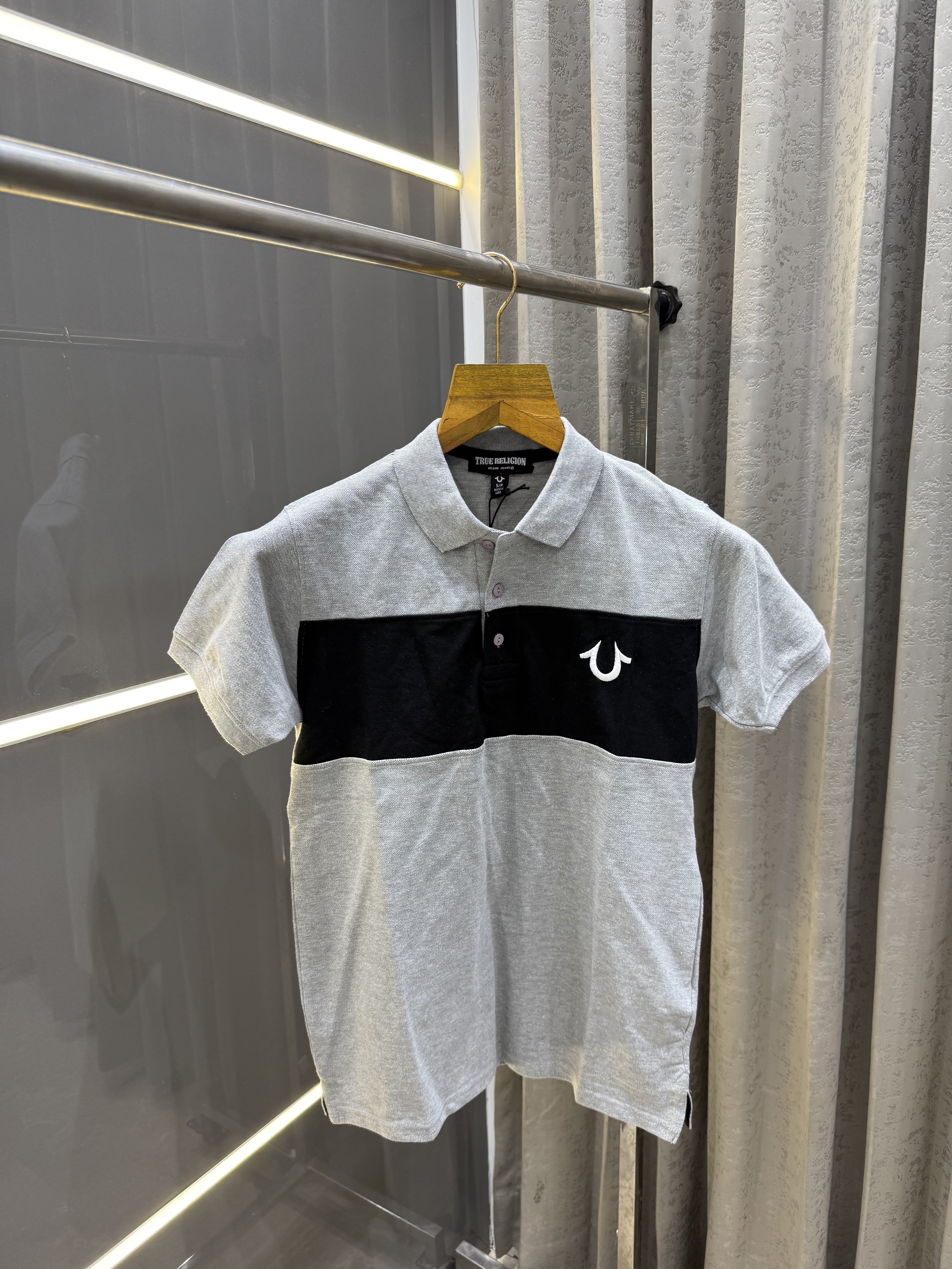 Big sale TRUE RELIGION GREY EMBROIDERY PRINT PREMIUM POLO T-SHIRT