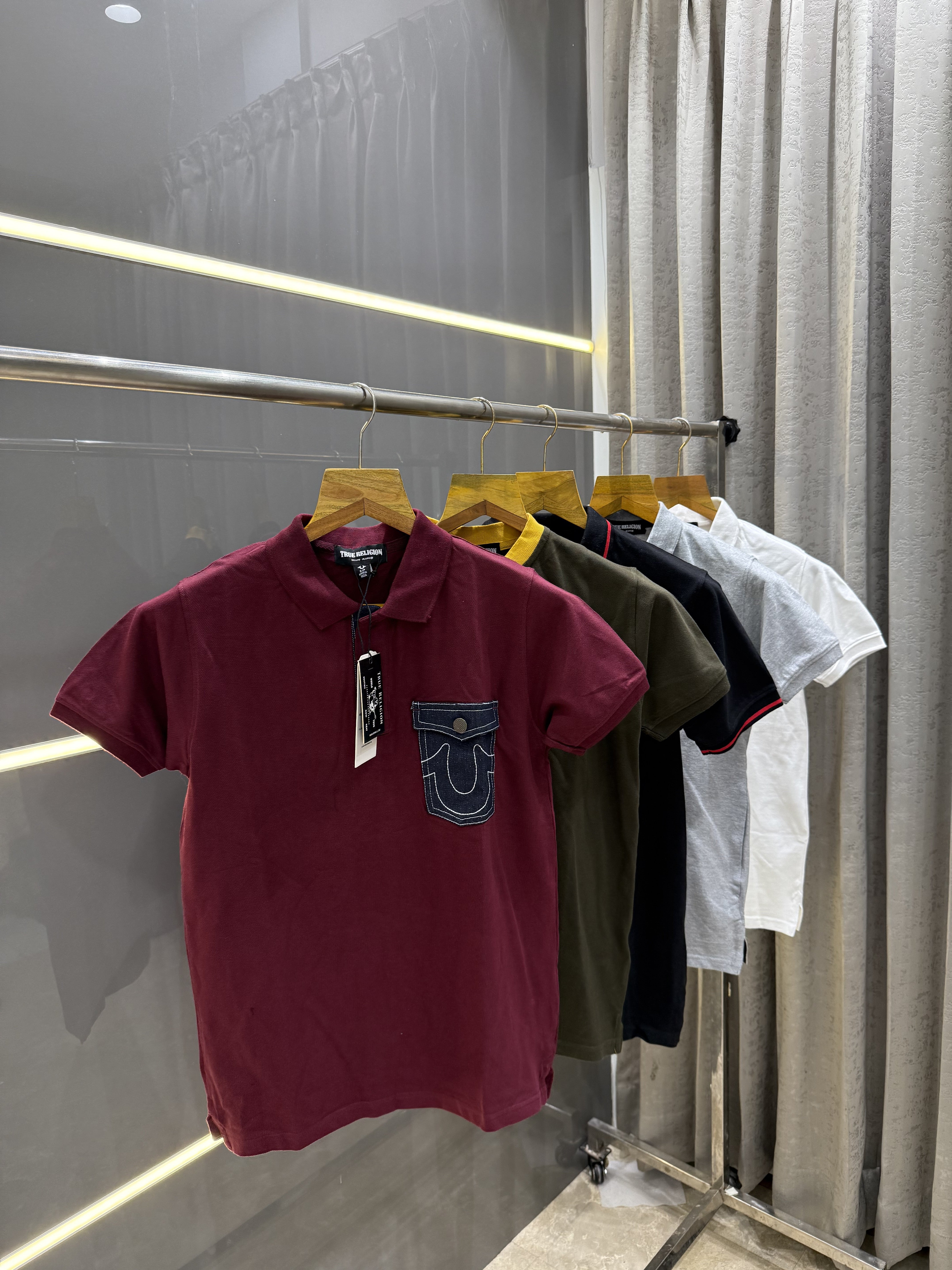 Big sale TRUE RELIGION GREY EMBROIDERY PRINT PREMIUM POLO T-SHIRT