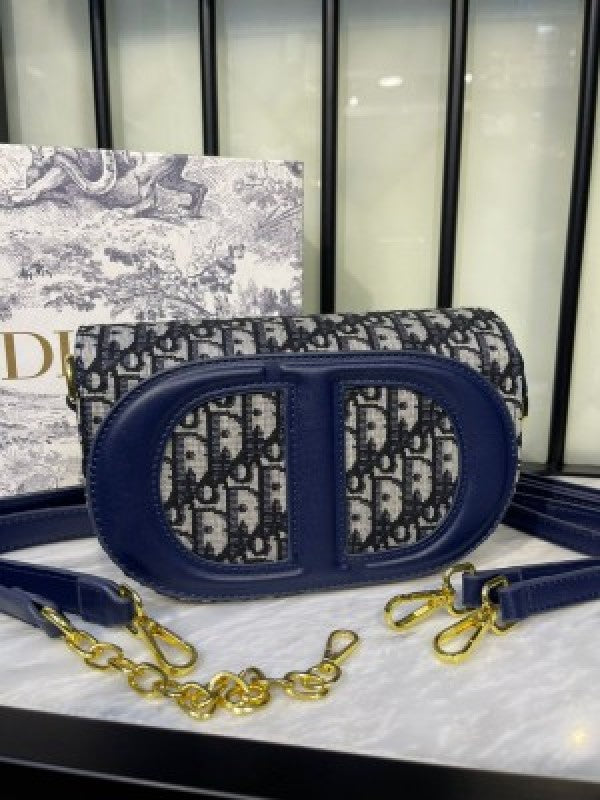 Christian  Dior  Signature  Oval  Camera  Bag  With  OG  Box  &  Dust  Bag  (8288  Blue)
