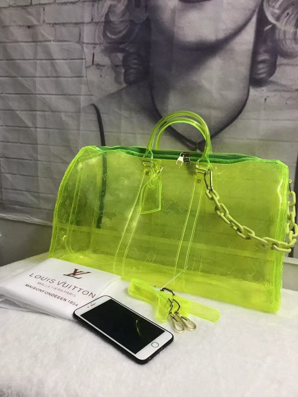 Louis  Vuitton  Keepall  Bandouliere  50  Neon  Transparent  Travel  Duffle  Bag  With  Dust  Bag  (L 810)