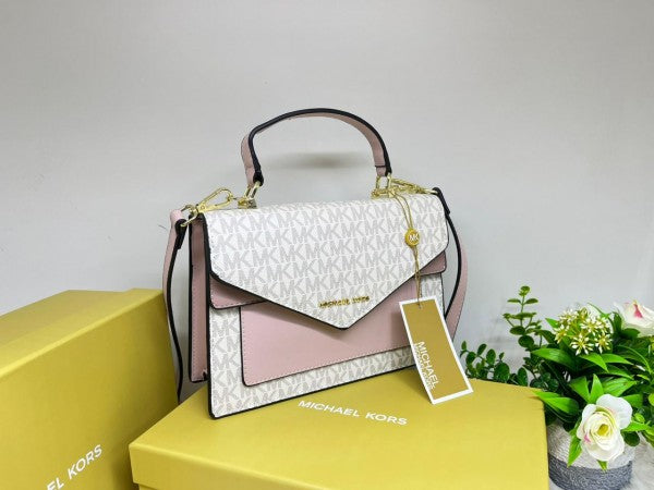 Michael  Kors  Mk  Ludlow  Signature  Leather  Satchel  Bag  With  Box  White  Pink  3323