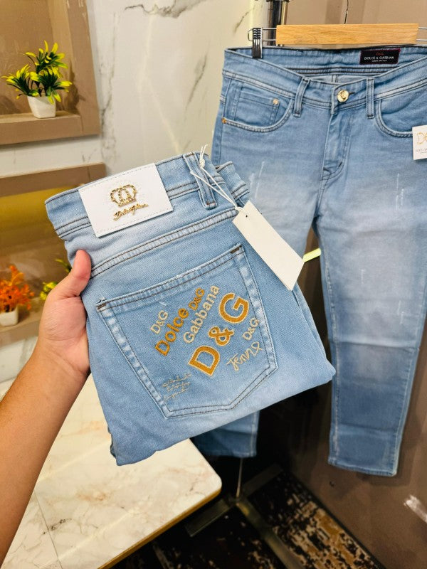 Sale DOLCE GABBANA IMPORTED BACK POCKET EMBROIDERY VERY PREMIUM STRAIGHT FIT DENIM JEANS