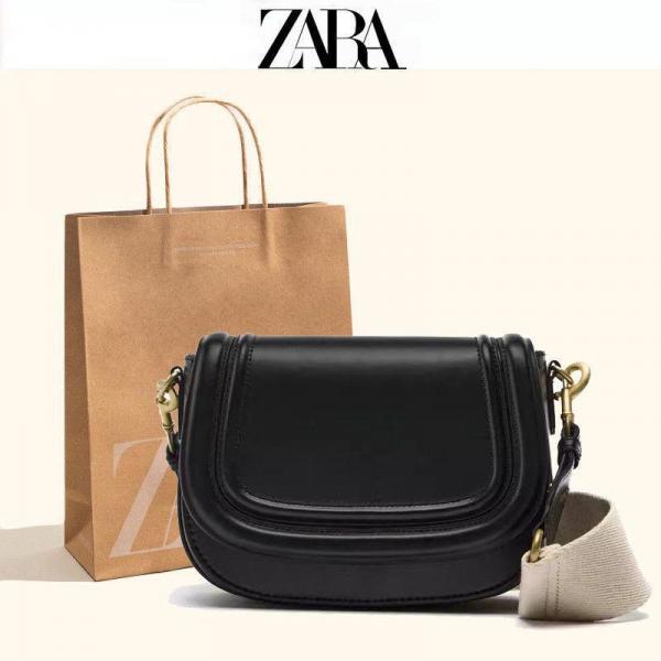 Zara saddle canvas broad strap crossbody bag with caryy bag(black)