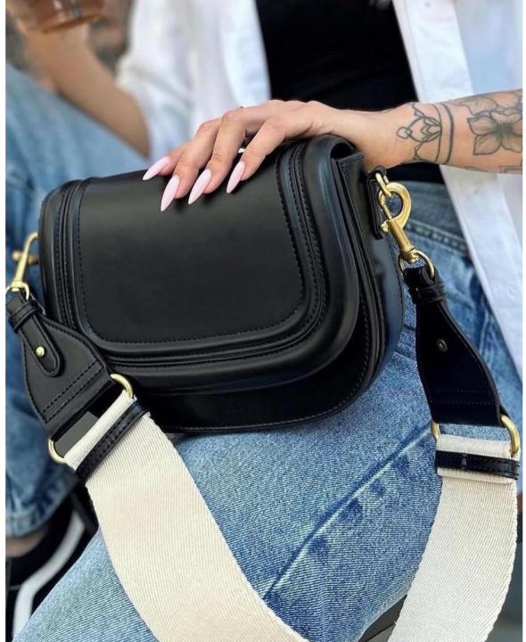 Zara saddle canvas broad strap crossbody bag with caryy bag(black)