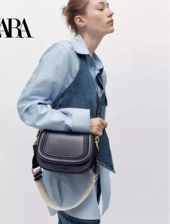 Zara saddle canvas broad strap crossbody bag with caryy bag(black)