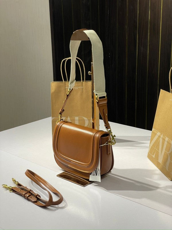 Zara saddle canvas broad strap crossbody bag with caryy bag
