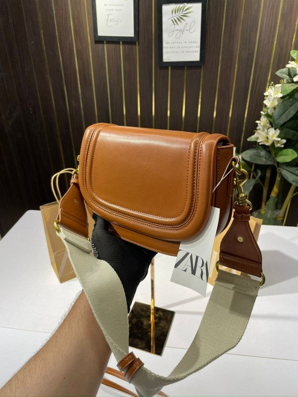 Zara saddle canvas broad strap crossbody bag with caryy bag