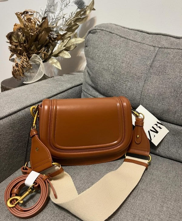 Zara saddle canvas broad strap crossbody bag with caryy bag