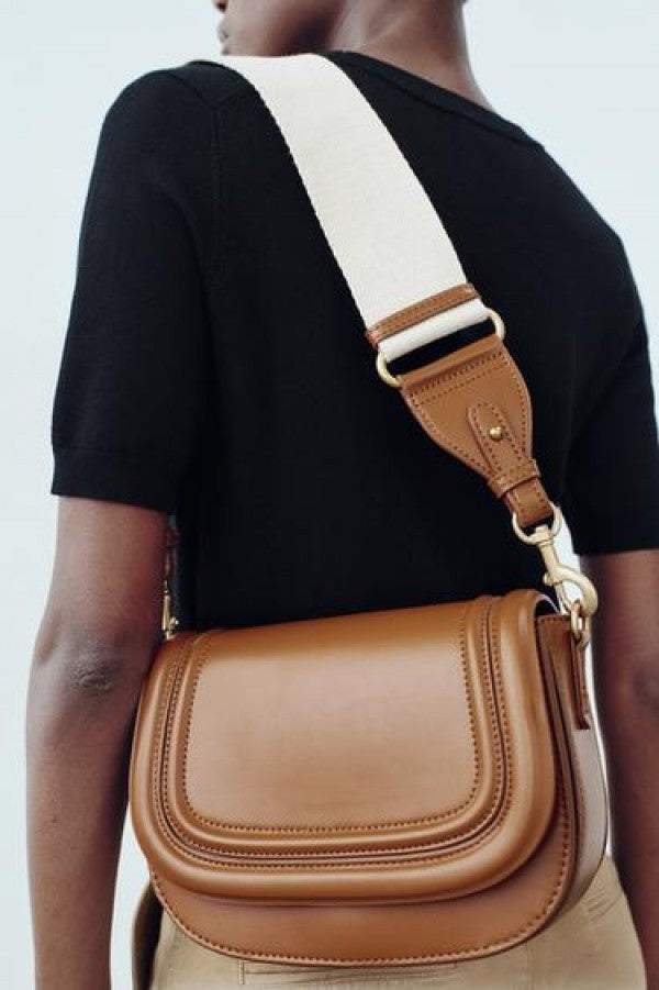 Zara saddle canvas broad strap crossbody bag with caryy bag