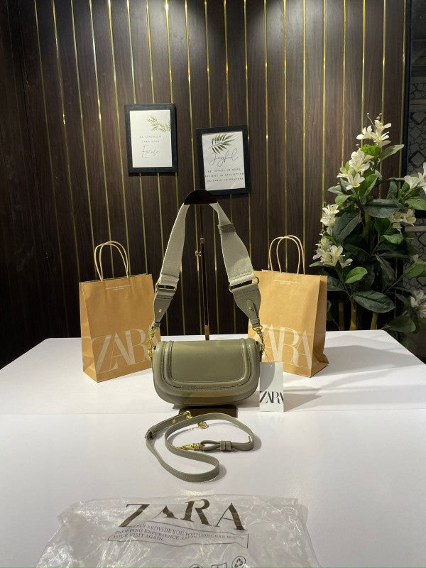 Zara saddle canvas broad strap crossbody bag with caryy bag(green)
