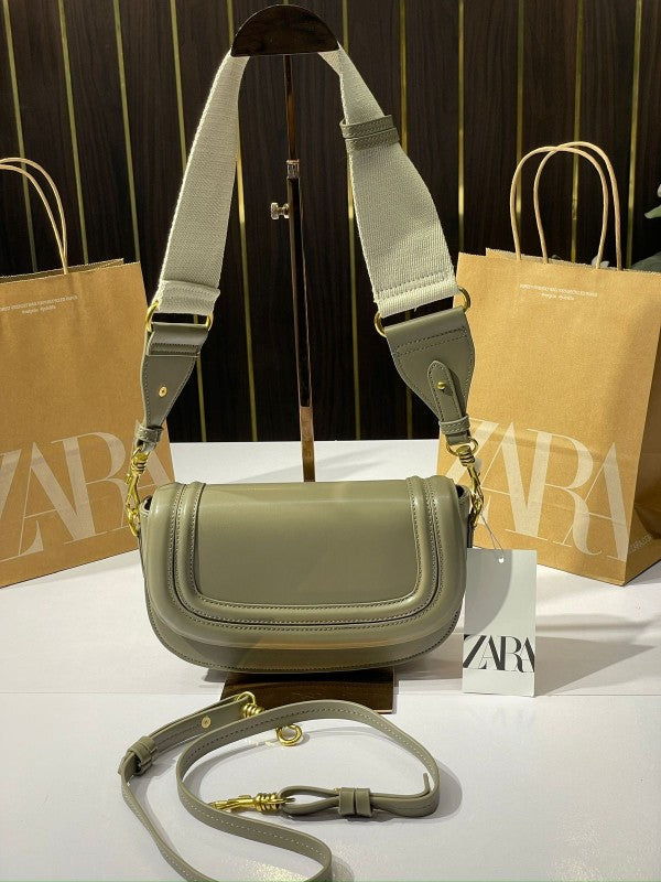 Zara saddle canvas broad strap crossbody bag with caryy bag(green)