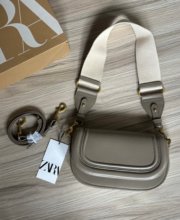 Zara saddle canvas broad strap crossbody bag with caryy bag(green)