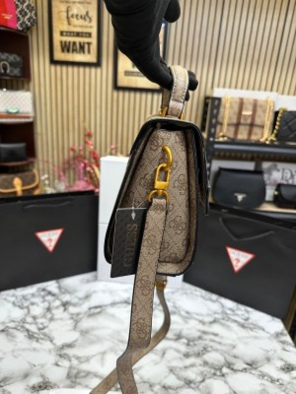 GUESS EMERA LOGO FLAP BAG PRINTED WITH BOX AND DUST BAG (KHAKI) 1004