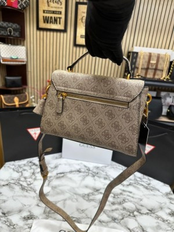 GUESS EMERA LOGO FLAP BAG PRINTED WITH BOX AND DUST BAG (KHAKI) 1004