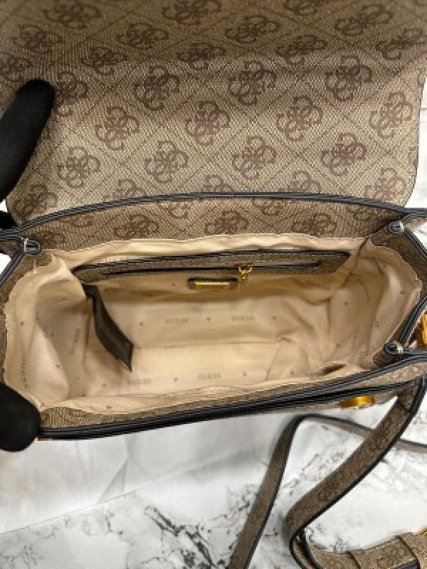 GUESS EMERA LOGO FLAP BAG PRINTED WITH BOX AND DUST BAG (KHAKI) 1004