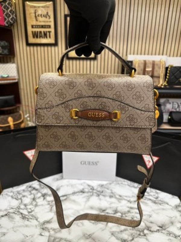 GUESS EMERA LOGO FLAP BAG PRINTED WITH BOX AND DUST BAG (KHAKI) 1004