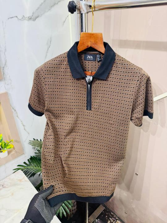 Sale.ZARA.IMPORTED.SOFT.JAQUARD.FABRIC.VERY.PREMIUM.HALF.ZIPPER.POLO.NECK.TSHIRT.