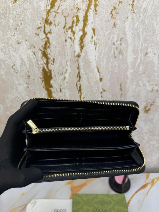 Gucc i gg embossed long zipper wallet with box and dust bag (60017 black)