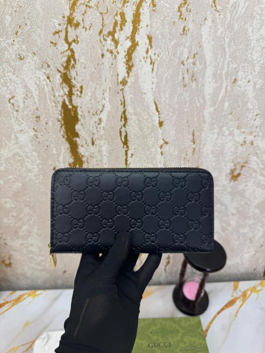 Gucc i gg embossed long zipper wallet with box and dust bag (60017 black)