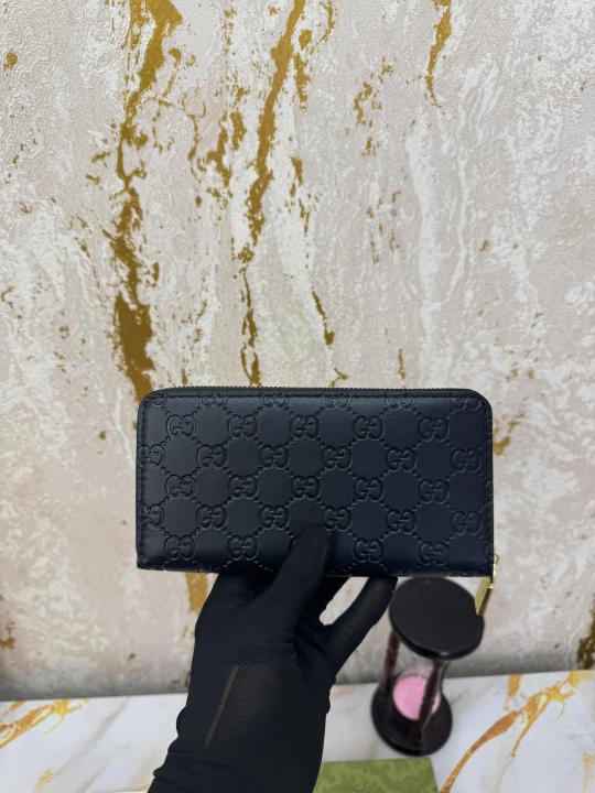 Gucc i gg embossed long zipper wallet with box and dust bag (60017 black)