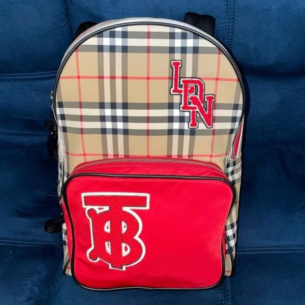 Burberry Nylon Check TB Logo Rucksack Unisex Backpack Rare Plaid With Dust Bag B8890 Black