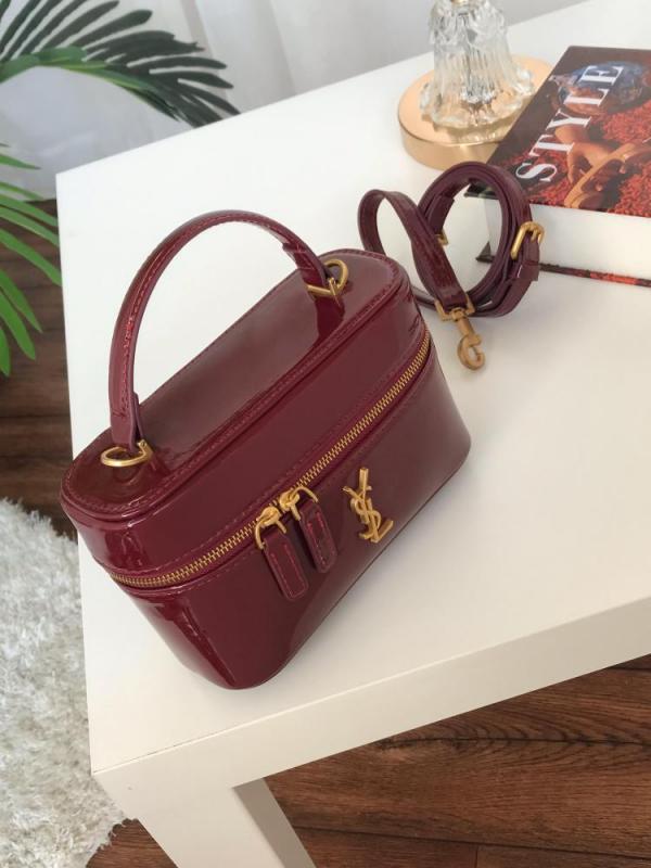 Ysl Saint Laurent Burgundy Gaby Patent Leather Vanity Bag With OG Box & Dust Bag 77106 Mirror Burgundy