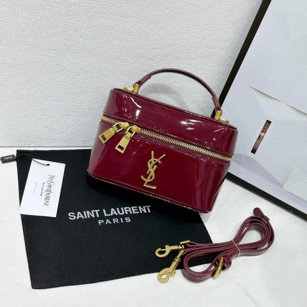 Ysl Saint Laurent Burgundy Gaby Patent Leather Vanity Bag With OG Box & Dust Bag 77106 Mirror Burgundy