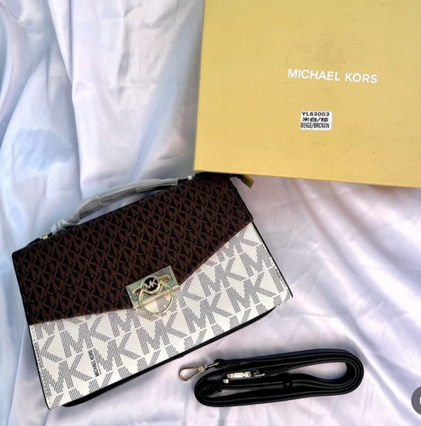 Michael Kors Hendrix Logo Cross Body Bag With & Dust Bag (3810 Coffee White Coffee)