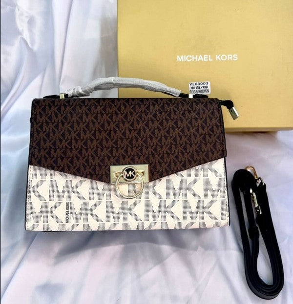 Michael Kors Hendrix Logo Cross Body Bag With & Dust Bag (3810 Coffee White Coffee)