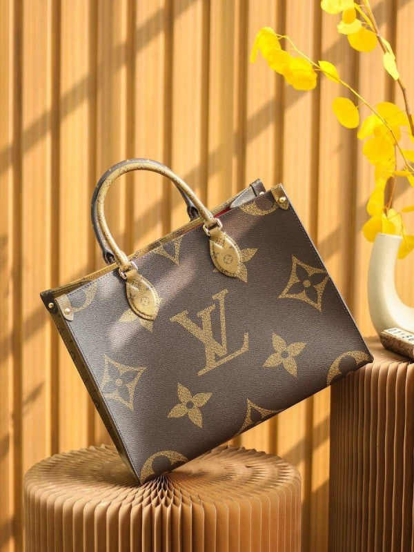 Louis Vuitton LV On The Go Monogram And Monogram Reverse Premium Leather Tote Bag With Dust Bag (Brown 43751)
