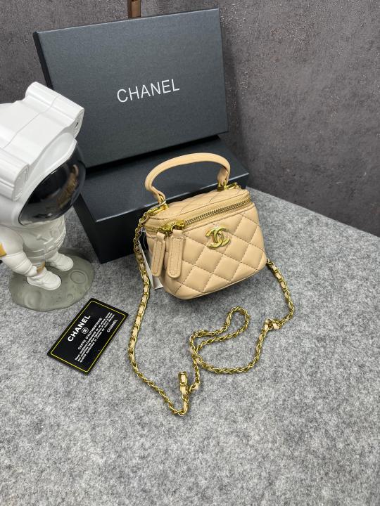 Chanel Mini Lambskin Vanity Bag Apricot With OG Box & Dust Bag 75763 1 Apricot