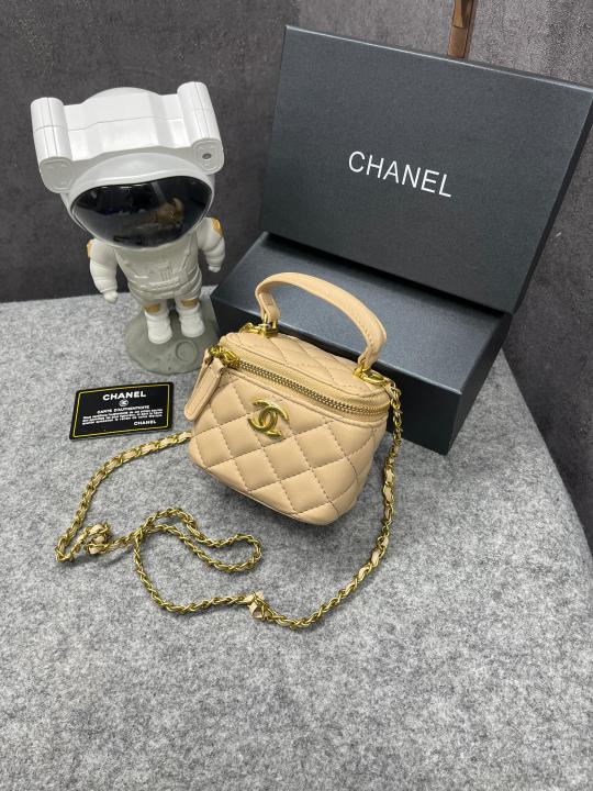 Chanel Mini Lambskin Vanity Bag Apricot With OG Box & Dust Bag 75763 1 Apricot