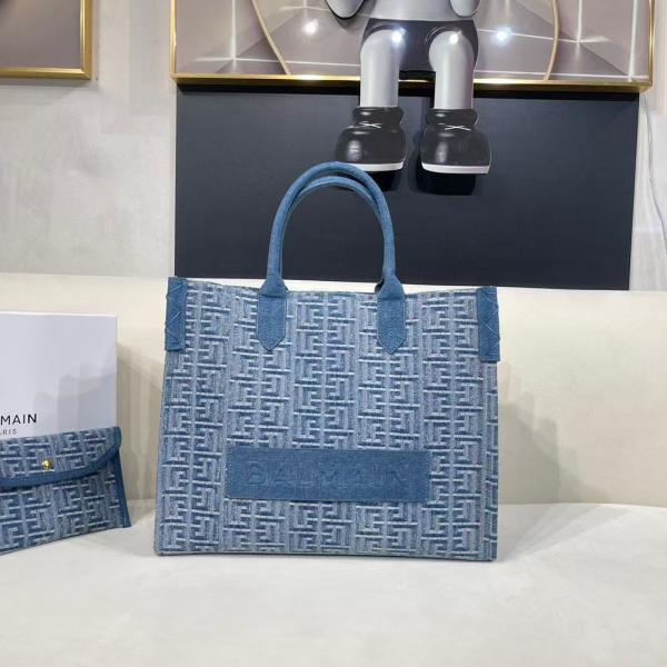 Balmain B Army Denim Tote Bag With Pouch Denim With Dust Bag 990