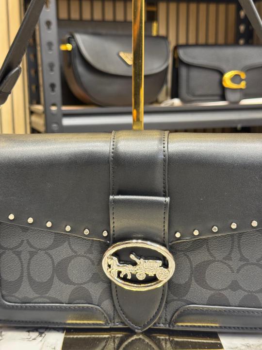 COAC H GEORGIE SHOULDER BAG IN COLORBLOCK SIGNATURE CANVAS WITH RIVETS & OG BOX AND DUST BAG (BLACK)